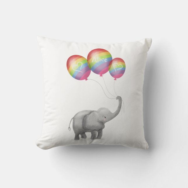 Cute baby elephant nursery cushion (rainbow) (Front)