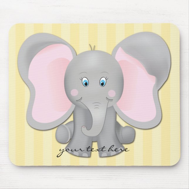 Cute Baby Elephant Office or Home Yellow Mouse Pad (Front)