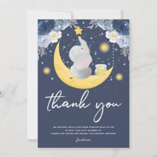 Cute Baby Elephant on a Moon Thank You Card