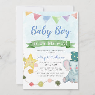Cute Baby Elephant Party - Blue Baby Shower Invitation