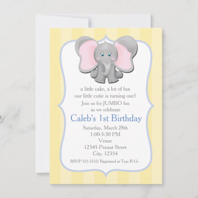 Cute Baby Elephant Party Shower Invitation (Front)