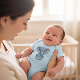 Cute Baby Elephant Personalized Name Baby Bodysuit