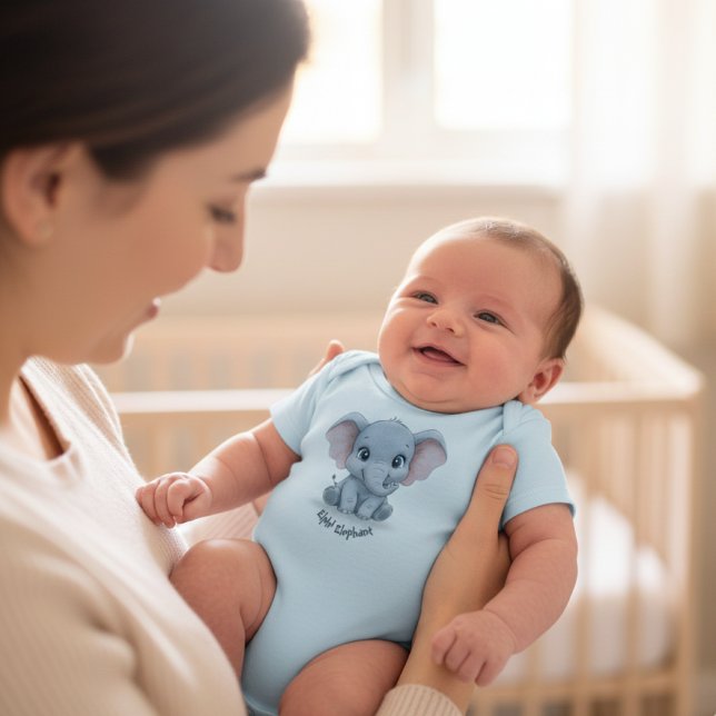 Cute Baby Elephant Personalized Name Baby Bodysuit (Creator Uploaded)