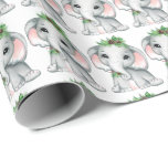 Cute Baby Elephant Pine Bough Christmas Pattern Wrapping Paper<br><div class="desc">Cute baby elephant wearing a headdress of pine boughs and holding a pine bough in a repeating pattern design. Ideal for Christmas and winter gifts for baby and kids with an elephant theme. Contact the designer via Zazzle Chat or makeitaboutyoustore@gmail.com if you'd like this design modified, on another product or...</div>