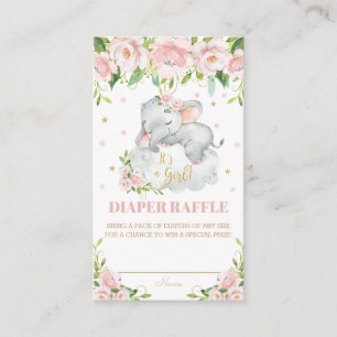 Cute Baby Elephant Pink Blush Floral Diaper Raffle Enclosure Card