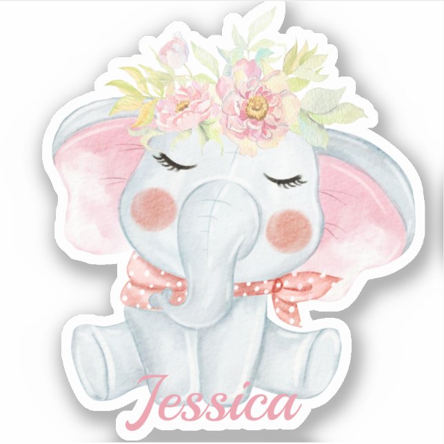 Cute Baby Elephant Pink die cut (Front)