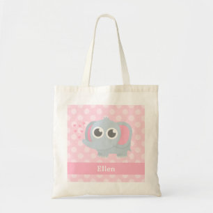 Cute Baby Elephant Pink Polka Dots For Girls Tote Bag