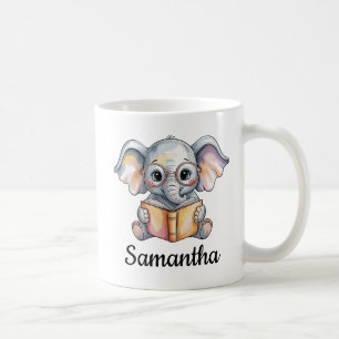 Cute Baby Elephant Reading a Book Custom Coffee Mug