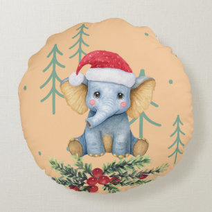 Cute Baby Elephant Safari Theme Round Cushion