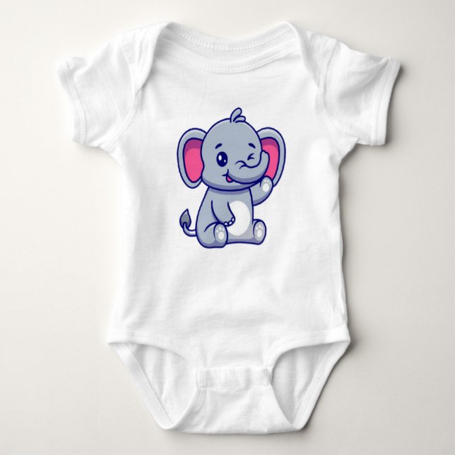 Cute Baby Elephant Sitting Cartoon-23800 Baby Bodysuit (Front)