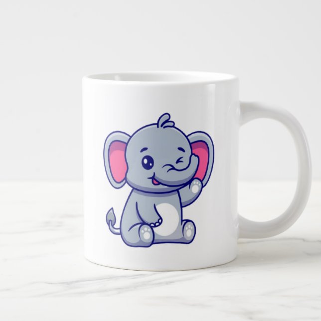 Cute Baby Elephant Sitting Cartoon-23800 Large Coffee Mug (Right)