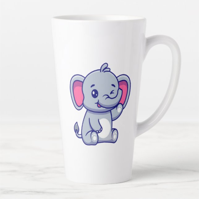 Cute Baby Elephant Sitting Cartoon-23800 Latte Mug (Right)