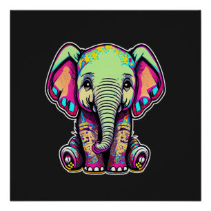 Cute Baby Elephant sitting digital illustration Poster