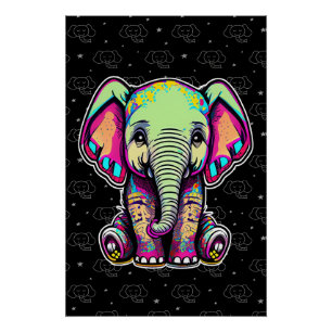Cute Baby Elephant sitting digital illustration Poster