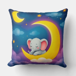 Cute Baby Elephant Sleeping on a Moon Cushion