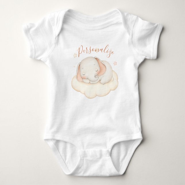 Cute Baby Elephant Sleeping on Cloud Personalised Baby Bodysuit (Front)