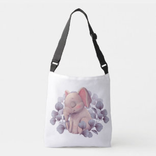 Cute Baby Elephant Sleeping with Leaves Crossbody Bag