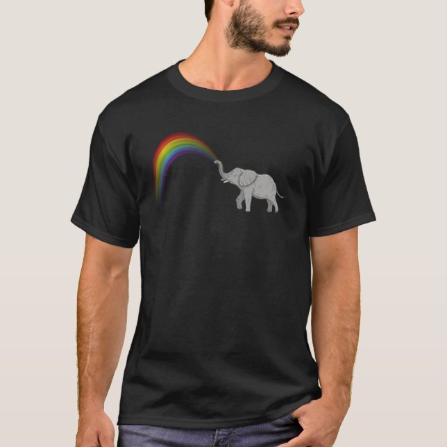 Cute Baby Elephant Spraying Rainbow Animal Elephan T-Shirt (Front)