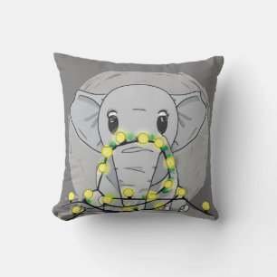 cute Baby elephant tangled in Christmas lights Cushion