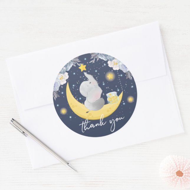 Cute Baby Elephant Thank you Classic Round Sticker (Envelope)