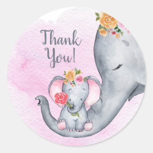 Cute Baby Elephant Thank You Classic Round Sticker