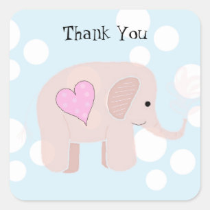 Cute Baby Elephant Thank You Square Sticker