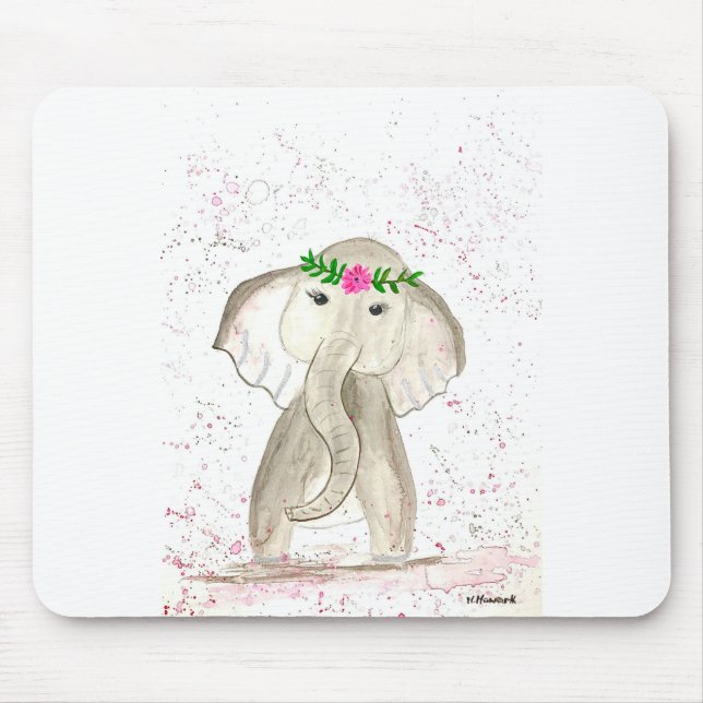 Cute baby elephant watercolor mouse pad (Front)
