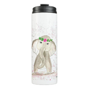 Cute baby elephant watercolor safari jungle girly thermal tumbler