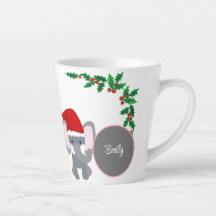 Cute Baby Elephant Wearing A Christmas Hat Name Latte Mug