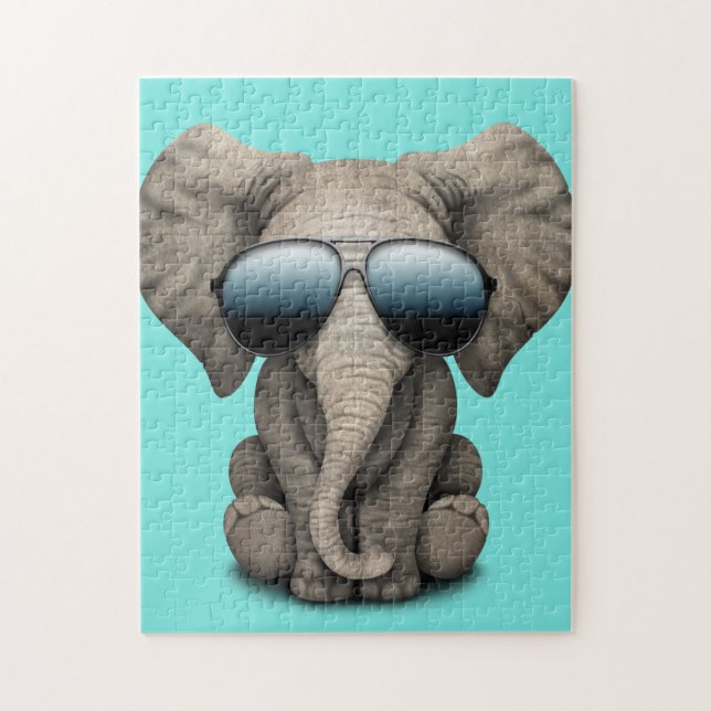 Cute Baby Elephant Wearing Sunglasses Jigsaw Puzzle (Vertical)