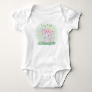  Cute baby elephant with a pink bow in a clearing  Bodysuit