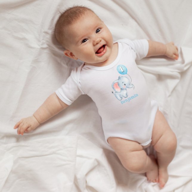 Cute Baby Elephant with Balloon 1st Birthday Baby Bodysuit (Creator Uploaded)