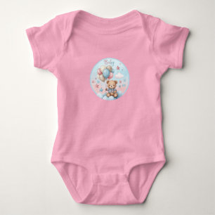Cute Baby Elephant with Blue Balloons Baby Shower  Bodysuit