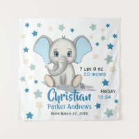 Cute Baby Elephant with Blue Ears Boy Birth Stats