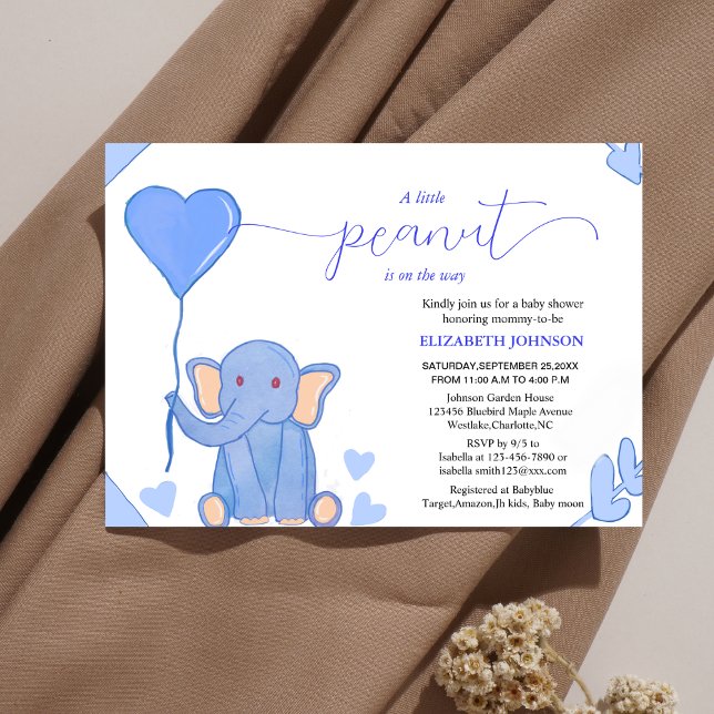 cute baby elephant with blue heart baby shower  invitation (Creator Uploaded)