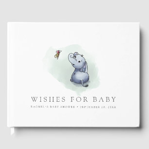 Cute baby elephant with butterfly baby shower guest book