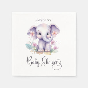 Cute Baby Elephant with Flowers Baby Shower Napkin