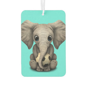 Cute Baby Elephant With Football Soccer Ball Car Air Freshener