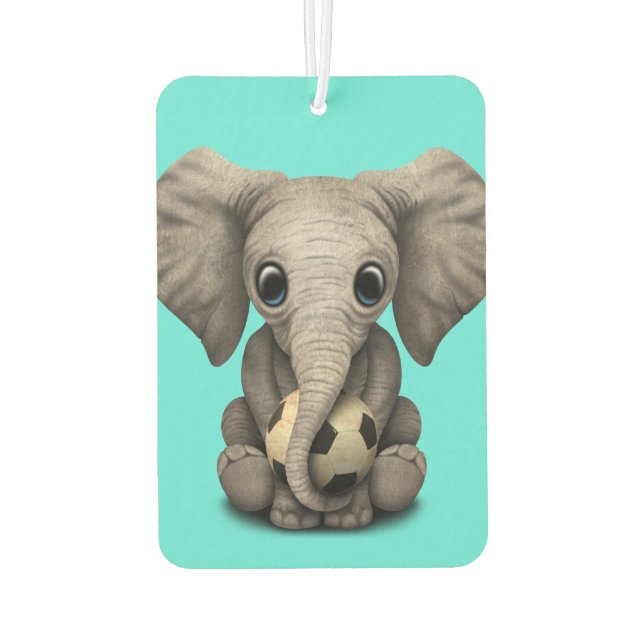 Cute Baby Elephant With Football Soccer Ball Car Air Freshener (Back)