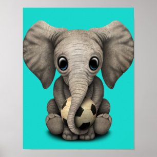 Cute Baby Elephant With Football Soccer Ball Poster