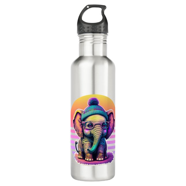 Cute Baby Elephant with Glasses and Beanie 710 Ml Water Bottle (Front)