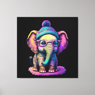 Cute Baby Elephant with Glasses and Beanie Canvas Print