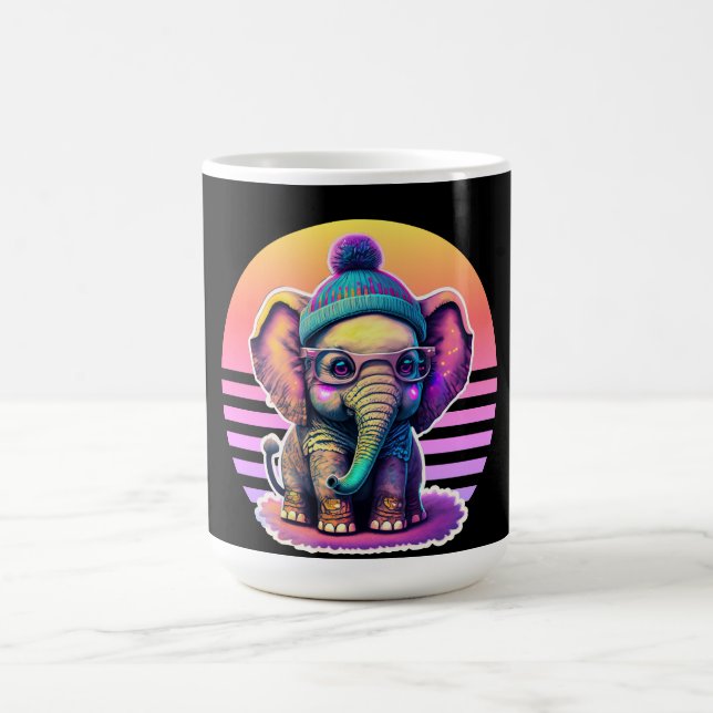 Cute Baby Elephant with Glasses and Beanie Coffee Mug (Center)