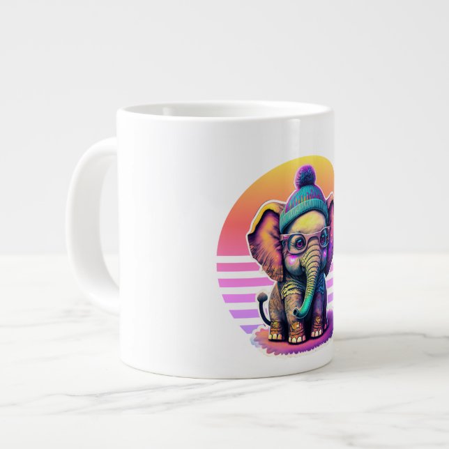 Cute Baby Elephant with Glasses and Beanie Large Coffee Mug (Front Left)