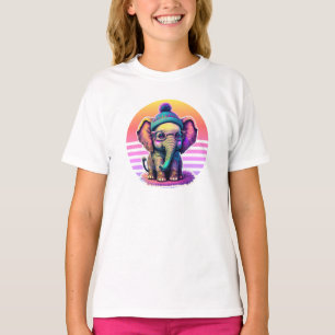 Cute Baby Elephant with Glasses and Beanie T-Shirt