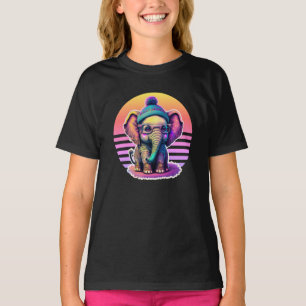Cute Baby Elephant with Glasses and Beanie T-Shirt