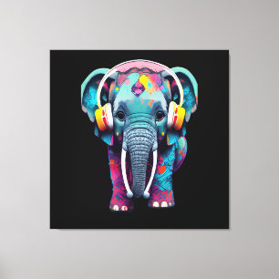 Cute Baby Elephant with Headphones Canvas Print