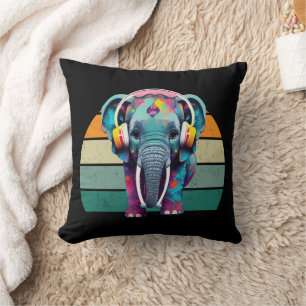 Cute Baby Elephant with Headphones Cushion
