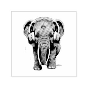 Cute Baby Elephant with Headphones Self-inking Stamp