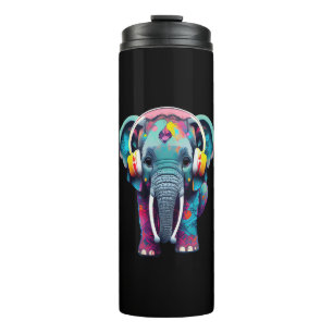 Cute Baby Elephant with Headphones Thermal Tumbler